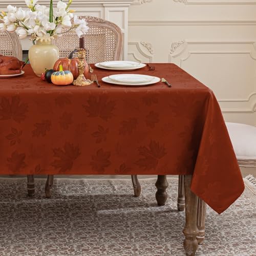 Softalker Fall Jacquard Rectangle Tablecloth, 60 x 84 Inch Rust