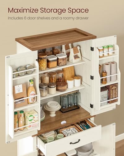 VASAGLE Pantry Cabinet, Freestanding Tall Cupboard with a Drawer