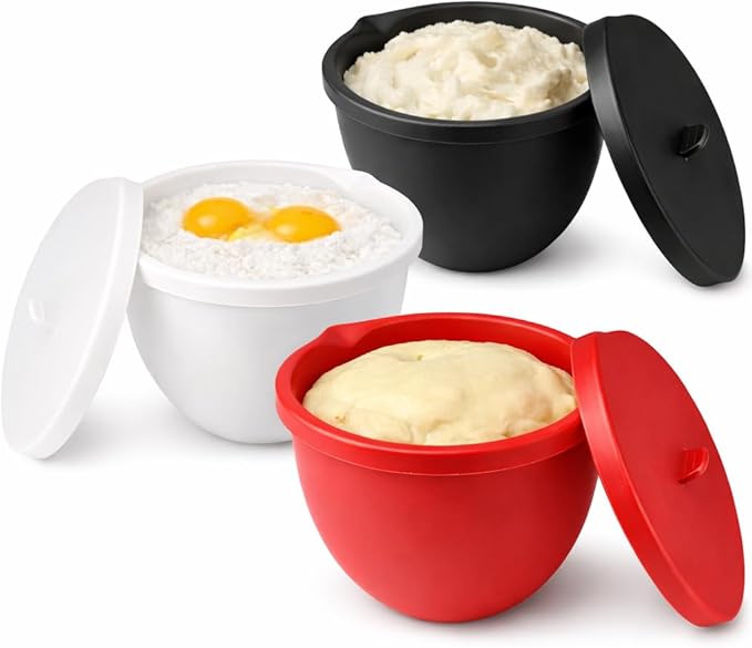 Silicone Mixing Bowl Liners for 5-Qt Tilt-Head Stand Mixers, Extra-Thick Non-Stick Silicone Bowl Inserts with Airtight Lids, BPA-Free Dough, Batter & Food Storage Liners, Set of 3