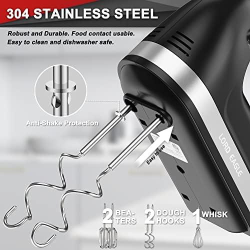 Lord Eagle Hand Mixer Electric Handheld 400W 5-Speed Lightweight, Black