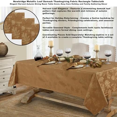 Newbridge Fall Damask Tablecloth Bronze Gold 60 x 84 Inch Rectangle
