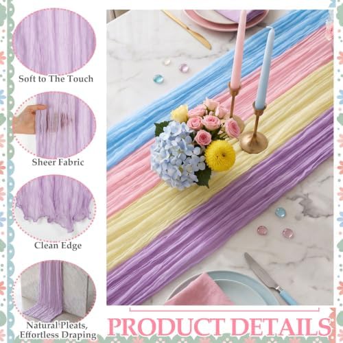 8 Pcs Pastel Cheesecloth Table Runner 118" Cloth Runner