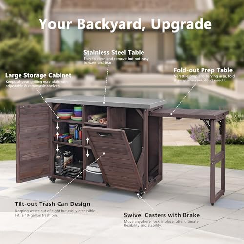 NicBex 78.3" Outdoor Kitchen Island with Foldable Grill Table, Brown