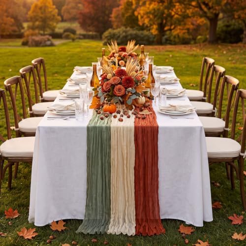 6 Pcs Terracotta and Sage Green Cheesecloth Table Runner 118"