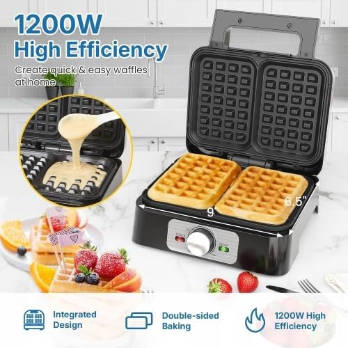 2-Slice Waffle Iron, Waffle Maker with Adjustable Browning Control
