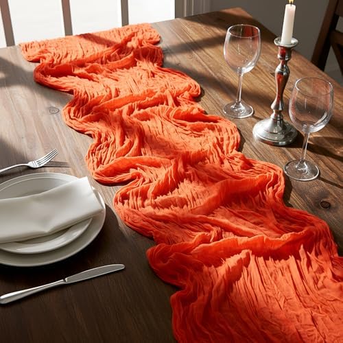 6 Pcs Hot Pink and Orange Cheesecloth Table Runners 118"