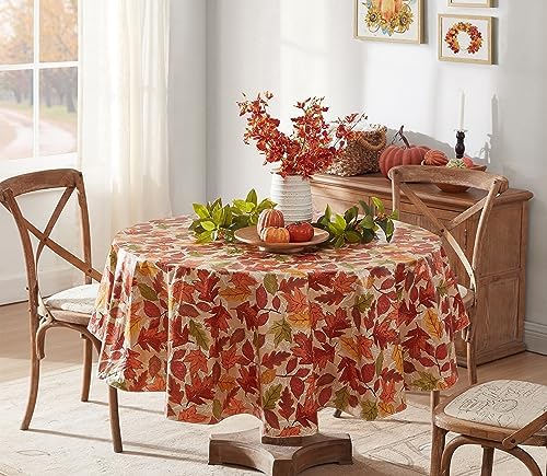 Newbridge Thanksgiving Falling Leaves 70 Inch Round Vinyl Fall Tablecloth