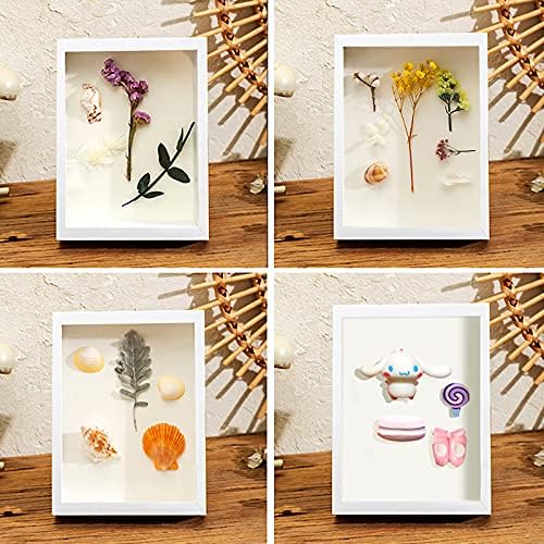 4x6 Shadow Box Frame Display Case, Wood With Plexiglass, Display Case Box For Memorabilia, Medal, Crafts,Tickets And Photos, Picture Frame For Wall and Tabletop (2pcs-White, 4x6)