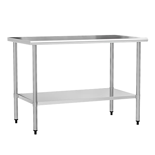 Stainless Steel Work Table 30 x 60 Inch with Adjustable Undershelf, Heavy-Duty Metal Prep Table for Commercial Kitchen & Restaurant, Garage, Outdoor