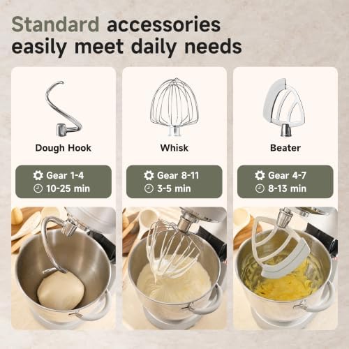 Hauswirt Stand Mixer 6QT XL Large, 4.5" LED Touch Screen Electric Household Stand Up Mixer, Full Metal Structure Standing Mixer 11-Speed, Dough Cake Bread Mixer – Silver