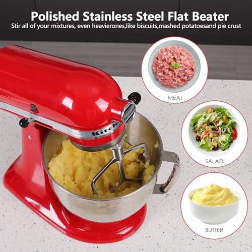 5.5-6QT Stainless Steel Flat Beater for KitchenAid Stand Mixer, Kitchen Aid Paddle Attachment Accessories/No coating/Dishwasher Safe Replacement for kitchenaid Professional 5 Plus and 600 Series Mixer