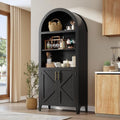 Arched Kitchen Pantry Cabinet with Doors, 5-Tier Open Display Shelf, Black