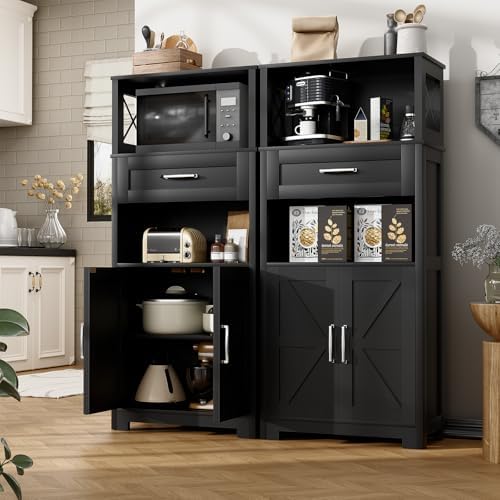 kepptory 55" Tall Farmhouse Pantry Cabinet, 23.6" W Narrow Kitchen Storage Cabinet with Drawer, Doors and Shelves for Kitchen and Dining Room, Black