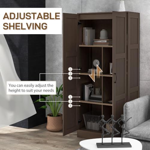 HOMCOM 71" Tall Storage Cabinet Movable Shelves Soft Close Doors, Coffee