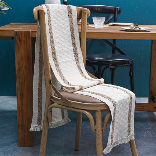Niviy Boho Table Runner 90 Inches Long Fall Farmhouse Macrame Table Runner Cotton Linen Woven Table Runners for Winter Dining Table Home Baby Bridal Shower Decor , Beige & Brown