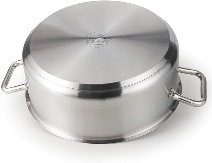 HOMICHEF 19 Quart LARGE Stainless Steel Braiser Pan with Lid - Commercial Grade NICKEL FREE Matte Polished Stainless Steel Braiser Pot 19 QT - Heavy Weight Braising Pan Non Toxic Induction