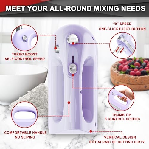 Lord Eagle Hand Mixer Electric Handheld 400W 5-Speed Lightweight, Purple