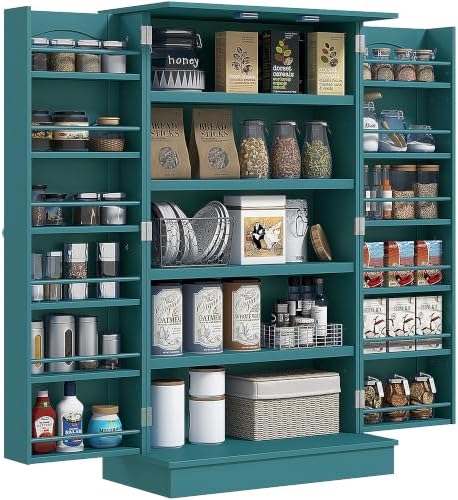 HOMCOM 41" Kitchen Pantry Storage Cabinet 12 Door Shelves Blue