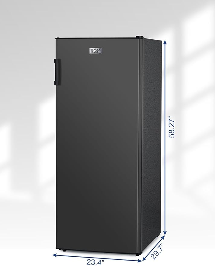 BLACK+DECKER 10 Cu. Ft. Upright Freezer, Stand Up Freezer with Mechanical Temperature Control, Freezer Upright with 3 Shelves and 4 Door Bins, Manual Defrost, R600a Refrigerant, BUF1000LB, Black