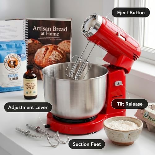 OVENTE Electric Stand Mixer, 3.5 QT, 5 Mixing Speeds, 250W, Red SM680R