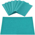 Cloth Placemats Set of 8, Linen Type Fabric Placemats Machine Washable Heat Resistant Placemats Wrinkle Free Thick Polyester Kitchen Place Mats for Dining Table (Teal Blue)