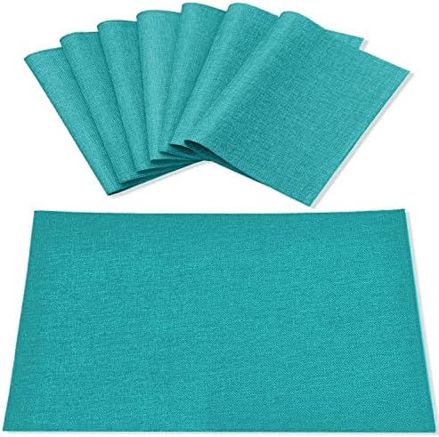 Cloth Placemats Set of 8, Linen Type Fabric Placemats Machine Washable Heat Resistant Placemats Wrinkle Free Thick Polyester Kitchen Place Mats for Dining Table (Teal Blue)