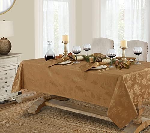 Newbridge Fall Damask Tablecloth Bronze Gold 52 x 70 Inch Rectangle