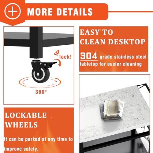 32" Double-Shelf Grill Table, Movable Grill Cart for Ninja