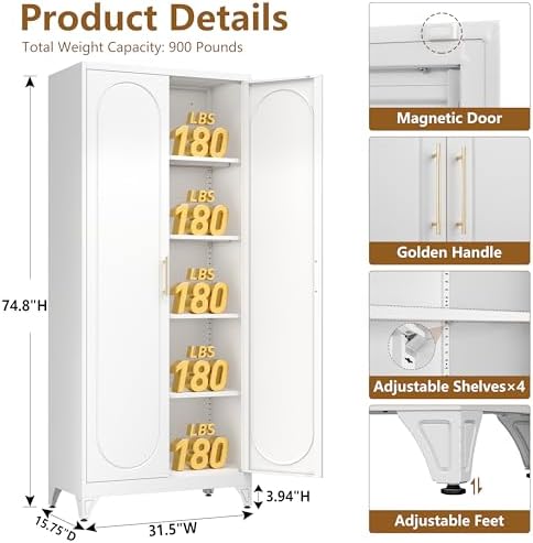 Polup 75" Tall Metal Kitchen Pantry Storage Cabinet with Doors and Shelves