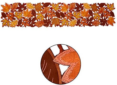 Simhomsen Embroidered Fall Leaves Table Runner for Thanksgiving, Autumn Harvest Decorations (14 × 108 inches)