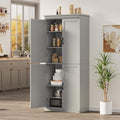 70 Inch Tall Pantry Cabinet, Wood Kitchen Storage Cabinet with 4 Doors & Adjustable Shelves, Modern White Pantry Organizer Cupboard for Dining Room, Living Room