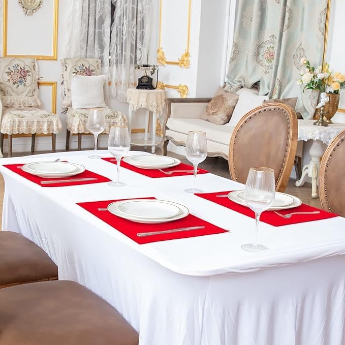 Cloth Placemats Set of 8, Linen Type Fabric Placemats Machine Washable Heat Resistant Placemats Wrinkle Free Thick Polyester Kitchen Place Mats for Dining Table (Red)