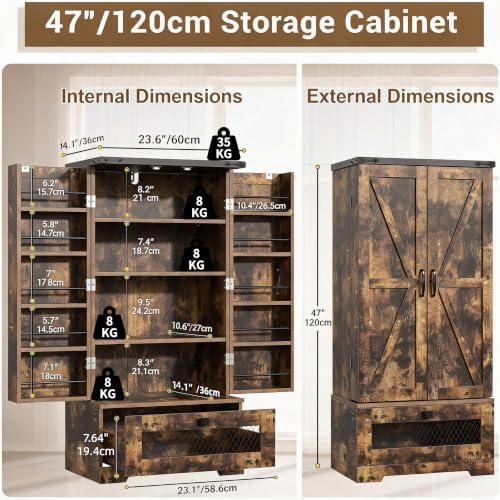 kepptory 47" Farmhouse Pantry Cabinet with Barn Door & Large Drawer