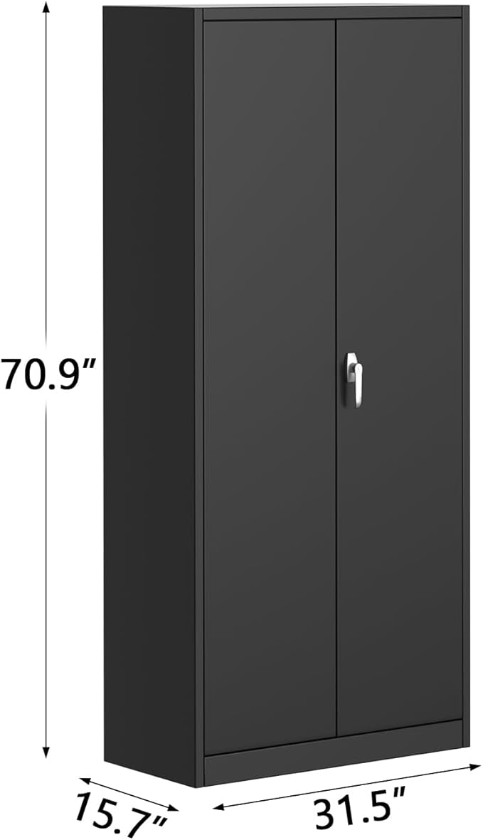 GarveeHome Metal Storage Cabinet with Lock, Steel Tool Cabinet with 4 Adjustable Shelves and 4 Adjustable Feet,Storage Organization for Home, Garage, Office, Shop 71" H