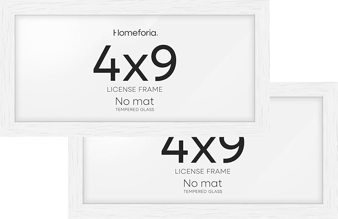 Homeforia 4x9 Business License Frame White, High End Oak 4 x 9 White Wood Certificate Frames, 9x4 Wooden Document Frames for Wall or Tabletop, 4 by 9 Picture Frames, Tempered Glass, Wall Kit, Set of 2