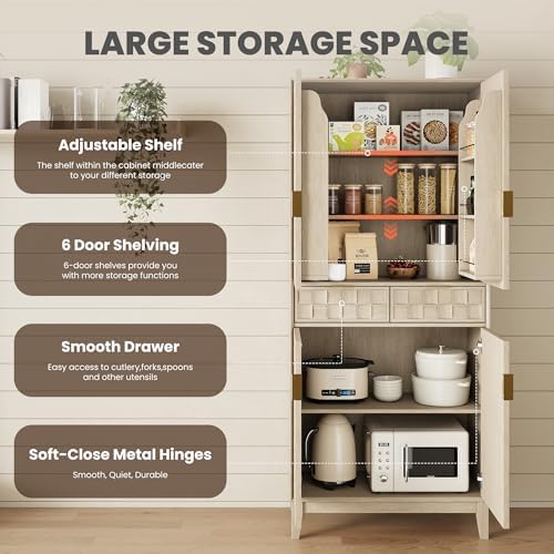 MALOL 71" Tall Pantry Cabinet,Modern Kitchen Cabinet with Doors, Drawers