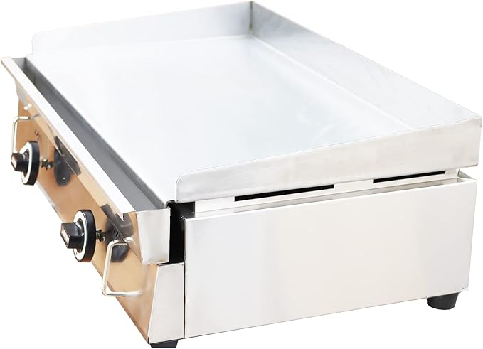 TECHTONGDA LPG Gas Countertop Flat Top Griddle Commercial Stainless Steel Griddle Grill Hot Plate BBQ Teppanyaki Grill with Adjustable Temperature Control for Restaurant Kitchen 2800Pa 28.94x16.14 in