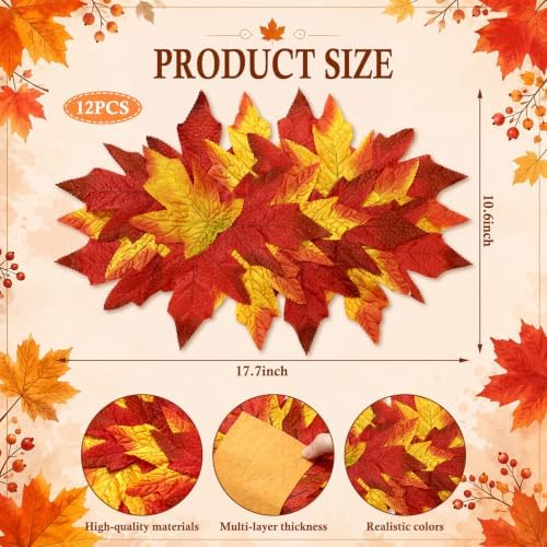Layhit 12 Pcs Fall Thanksgiving Maple Leaf Placemats, 10.6 x 17.7 Inch