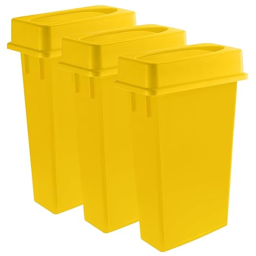 3 pack 23 Gallon Waste Bin with Swing Lid, Heavy-Duty Trash Can, Slim Rectangular Garbage Bin, Durable Waste Container, Recycling Bin, Plastic Wastebasket for Kitchen, Garage, Restaurants, Office