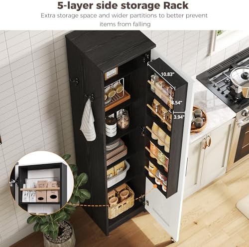 IRONCK Narrow Kitchen Pantry Cabinet 72" H for Small Place, White and Black