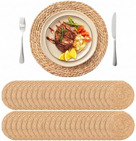 13.8'' Round Woven Placemats Set of 40, Boho Wicker Chargers, Terrekraft