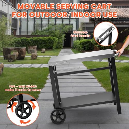 Double-Shelf Stainless Steel Grill Cart, 34 x 21 Outdoor Table