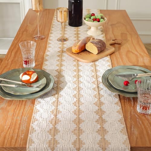 Beige Boho Table Runner for Fall Thanksgiving Home Decor 72 Inches Long