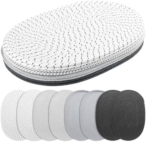 Oval Woven Placemats Set of 8 Heat Resistant Placemats 17.5 x 12 Inches Farmhouse Cotton Rope Place Mats for Dining Tables Trivets for Hot Dishes, Grey Set