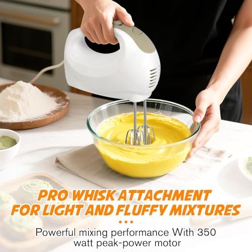 Showvigor Electric Hand Mixer with 5 Stainless Steel Whisks,5 Speed,White2