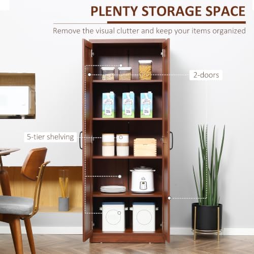 HOMCOM 63" Kitchen Pantry Cabinet with Doors and Adjustable Shelves, Brown