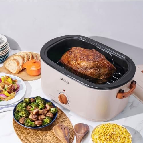 AROMA® 22Qt. Roaster Oven with Self-Basting Lid, Fits 26-lb. Turkey, Adjustable Temperature Settings, Keep Warm Setting, Stainless Steel (ART-832ST)
