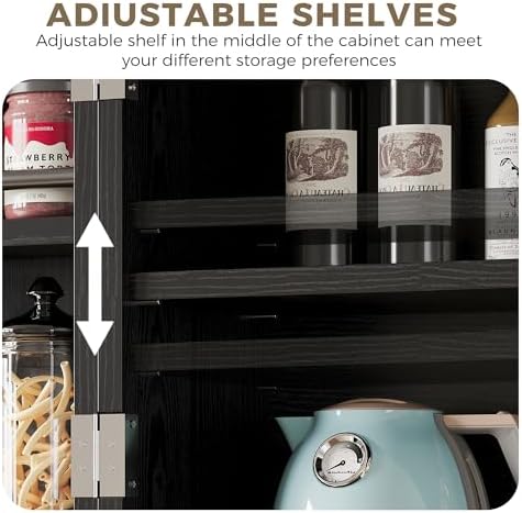 IRONCK 72" Farmhouse Kitchen Pantry Cabinet with Sliding Storage Rack,Black