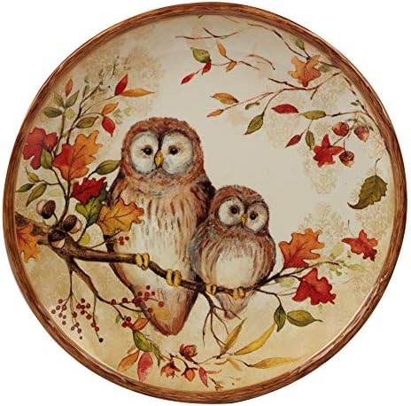 Pine Forest 10.5" Ceramic Dinner Plates, Set of 4 – Autumn Woodland Wildlife Plates with Deer, Fox, Owl & Raccoon – Great for Fall Entertaining, Thanksgiving, Rustic Table Décor