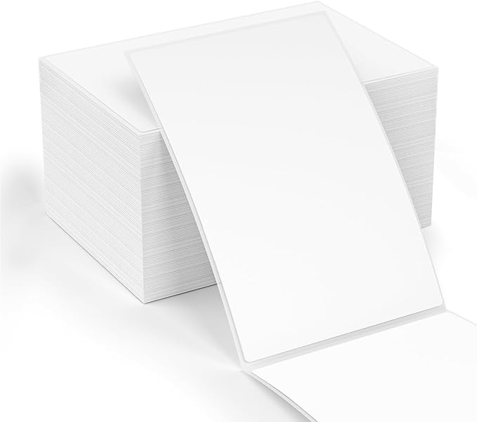 Methdic 500 Labels Fanfold 4”x 6” Direct Thermal Shipping Labels Self Adhesive，Postage Mailing Labels for Thermal Printer Fangtek Soonmark Zebra Rollo（1 Stacks）
